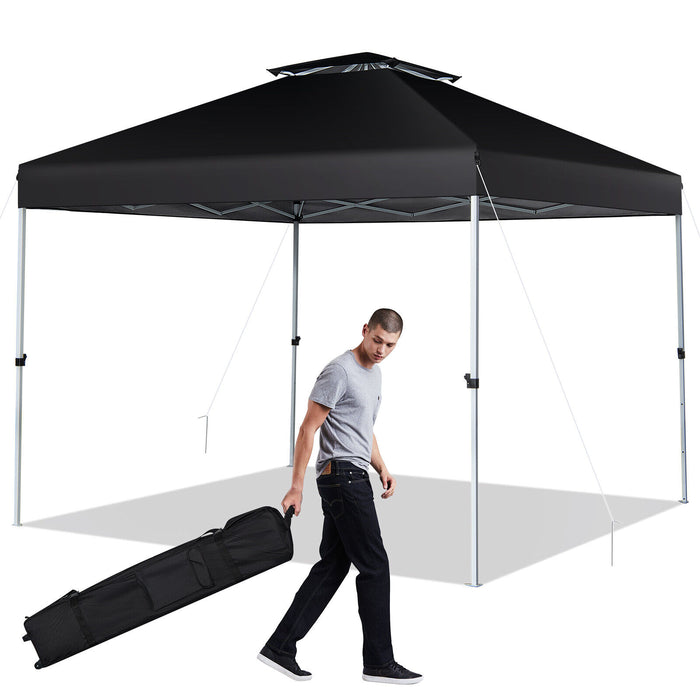 2-Tier 10 x 10 Feet Pop-up Canopy Tent with Wheeled Carry Bag-Black