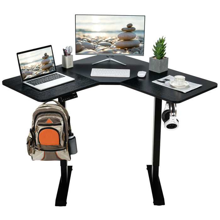 L-shaped Electric Standing Desk with 4 Memory Positions and LCD Display-Black