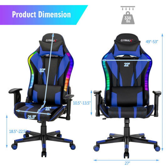 Gaming Chair Adjustable Swivel Computer Chair with Dynamic LED Lights-Blue