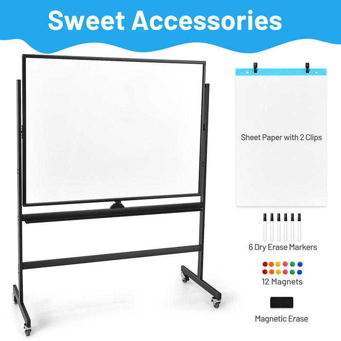 48 x 36 Inch Mobile Magnetic Double-Sided Reversible Whiteboard Height Adjust