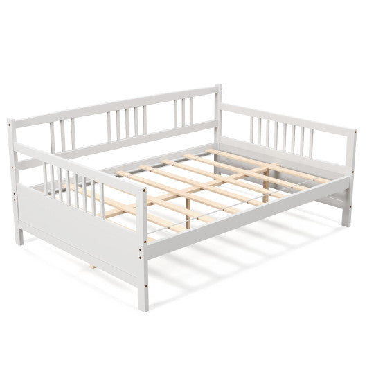 Wooden Full Size Daybed Frame with Guardrails-White