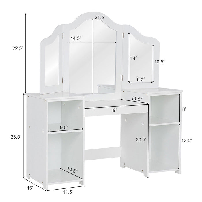 Kids Tri Folding Mirror Makeup Dressing Vanity Table Set-White