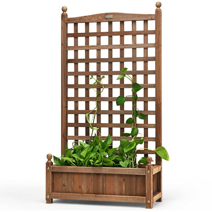 Solid Free Standing Wood Planter Box with Trellis for Garden