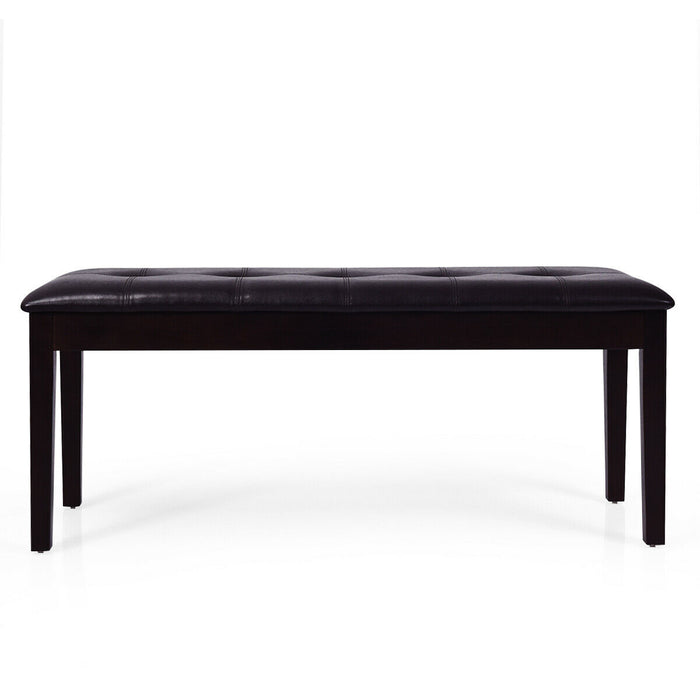 Upholstered Dining Room PU Bench Solid Wood Button Tufted-Brown