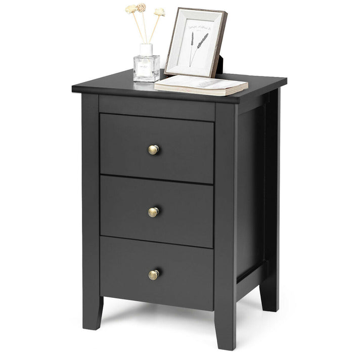 2 pcs Nightstand End Beside Table Drawers-Black