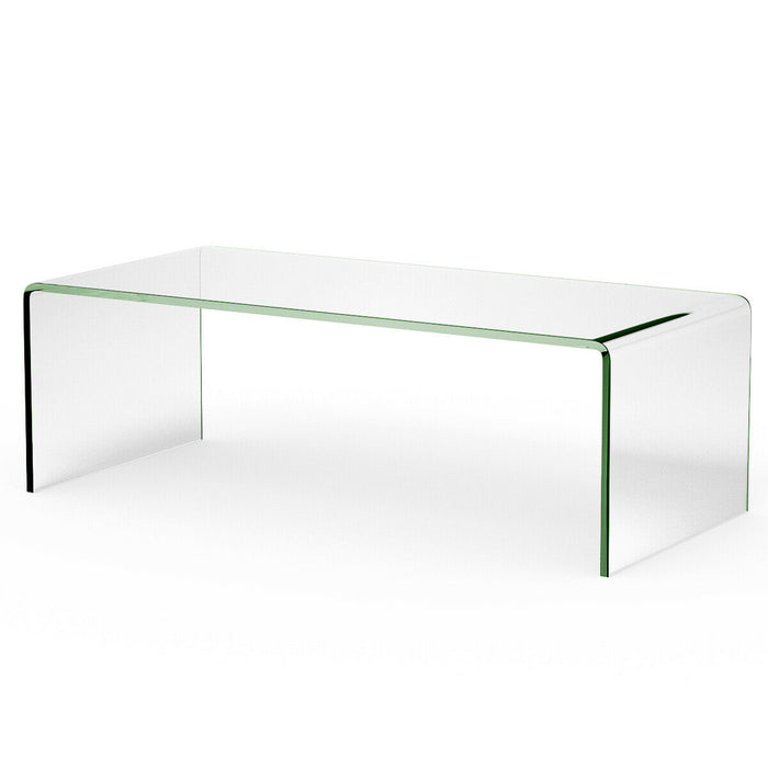 42 x 19.7 Inch Clear Tempered Glass Coffee Table with Rounded Edges-Transparent