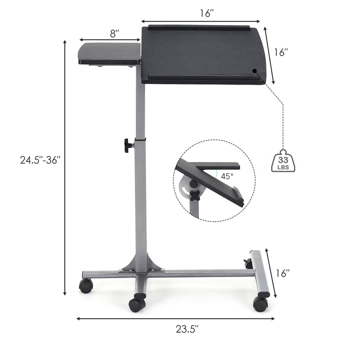 Adjustable Angle Height Rolling Laptop Table-Black