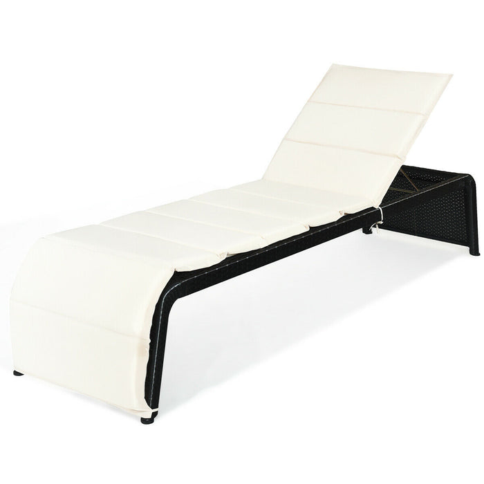 Patio Rattan Lounge Chair Back Adjustable Chaise Recliner  with Cushioned-White