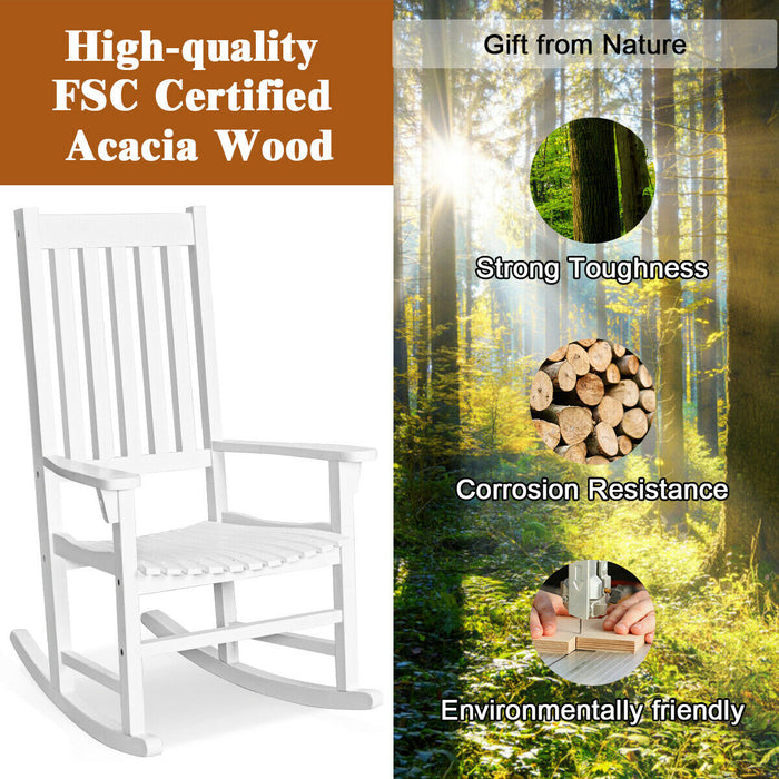 Indoor Outdoor Wooden High Back Rocking Chair-White