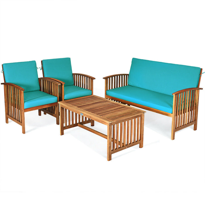 4 Pieces Patio Solid Wood Furniture Set-Blue