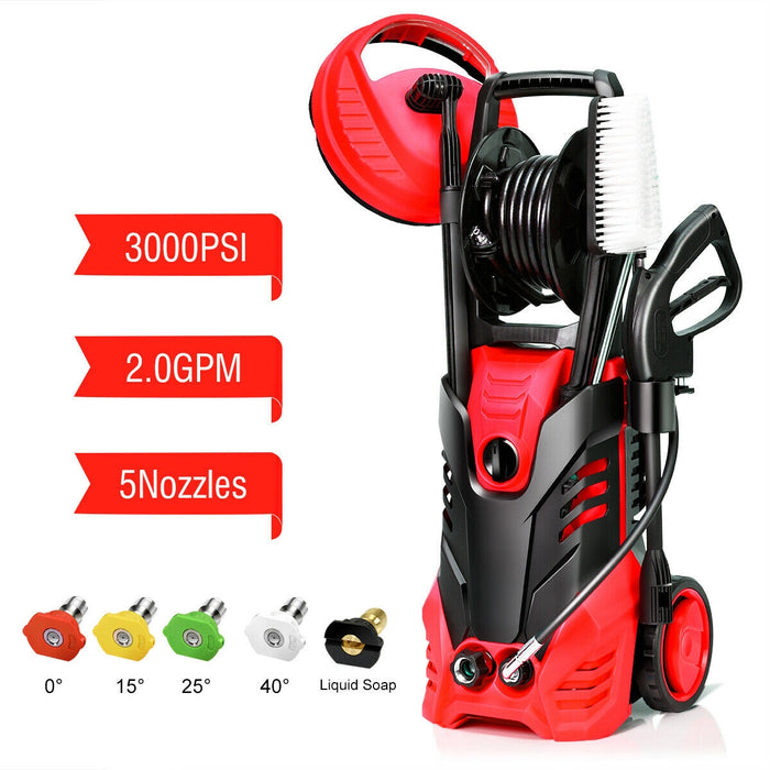 3000 PSI Electric High Pressure Washer With Patio Cleaner-Red