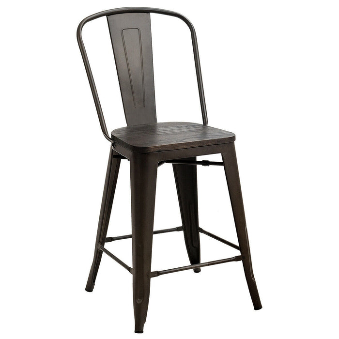 Set of 4 Industrial Metal Counter Stool Dining Chairs with Removable Backrests-Gun