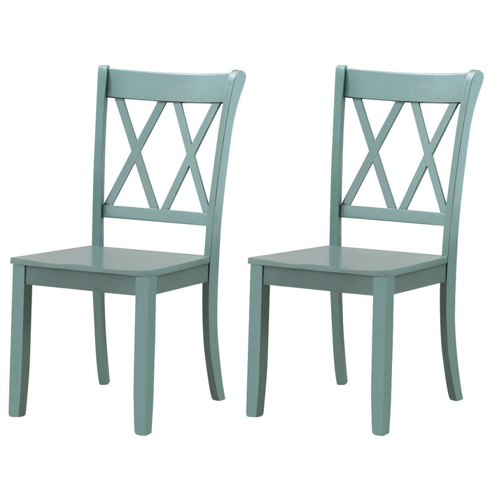 Set of 2 Cross Back Rubber Wood Dining Chairs-Green