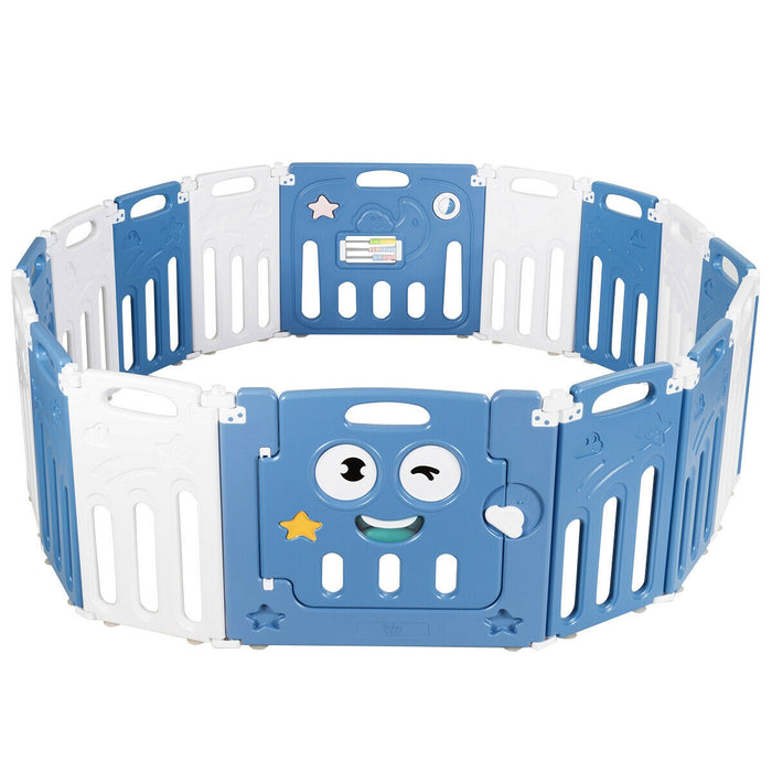 16-Panel Foldable Baby Playpen Kids Activity Centre-Blue