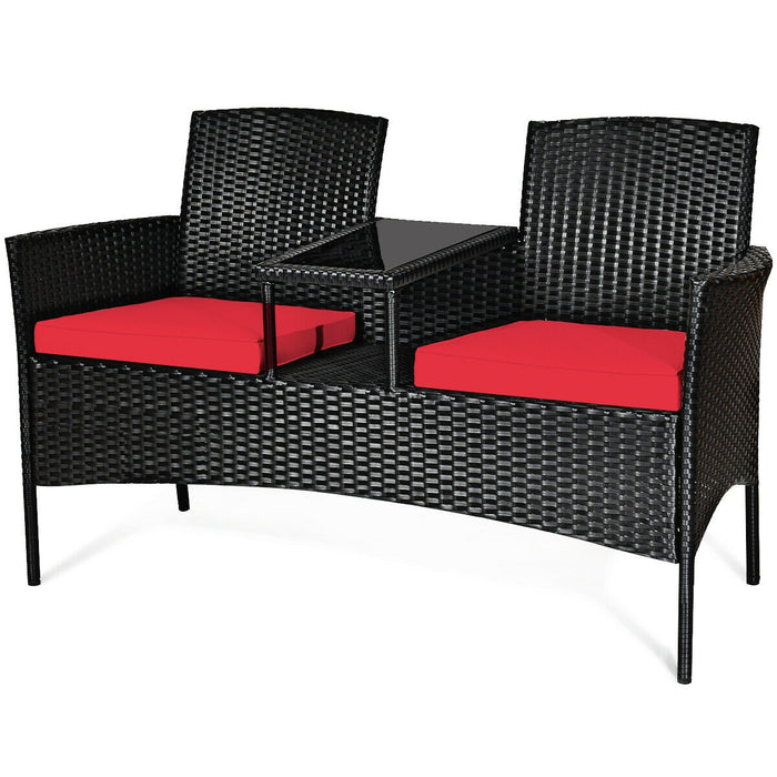 Wicker Patio Conversation Furniture Set with Removable Cushions and Table-Red