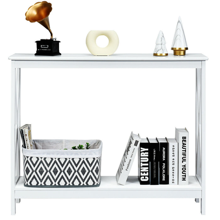 2-Tier Console X-Design Sofa Side Accent Table-White