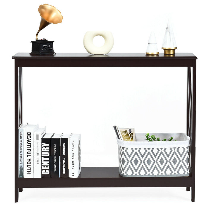 2-Tier Console X-Design Sofa Side Accent Table-Espresso