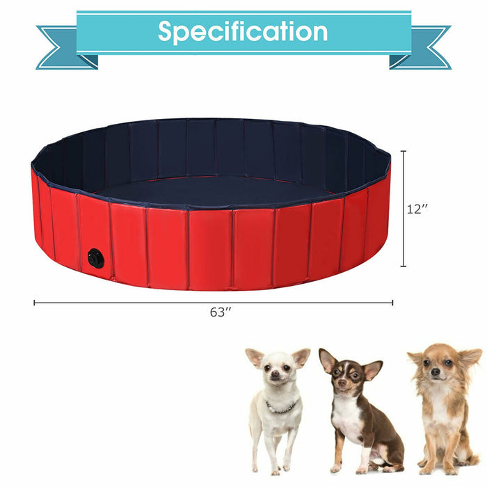 63 Inch Foldable Leakproof Dog Pet Pool Bathing Tub Kiddie Pool for Dogs Cats and Kids-Red