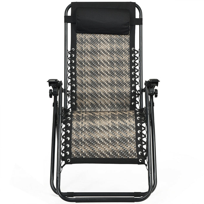 Folding Rattan Zero Gravity Lounge Chair with Removable Head Pillow-Gray