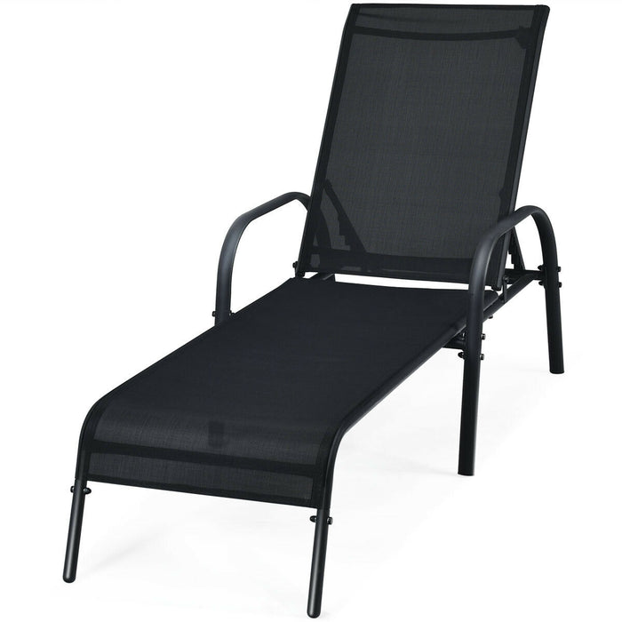 Adjustable Patio Chaise Folding Lounge Chair with Backrest-Black