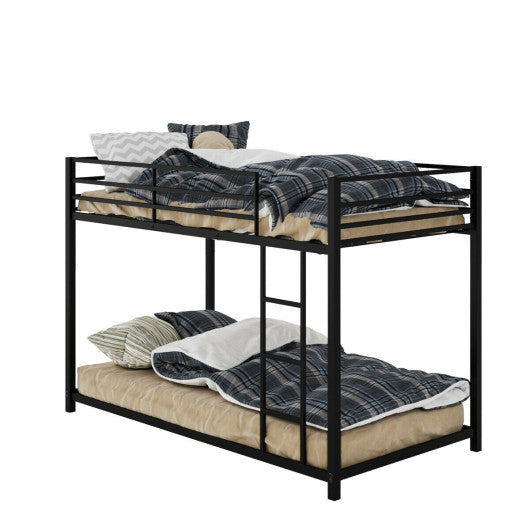 Sturdy Metal Bunk Bed Frame Twin Over Twin with Safety Guard Rails and Side Ladder-Black