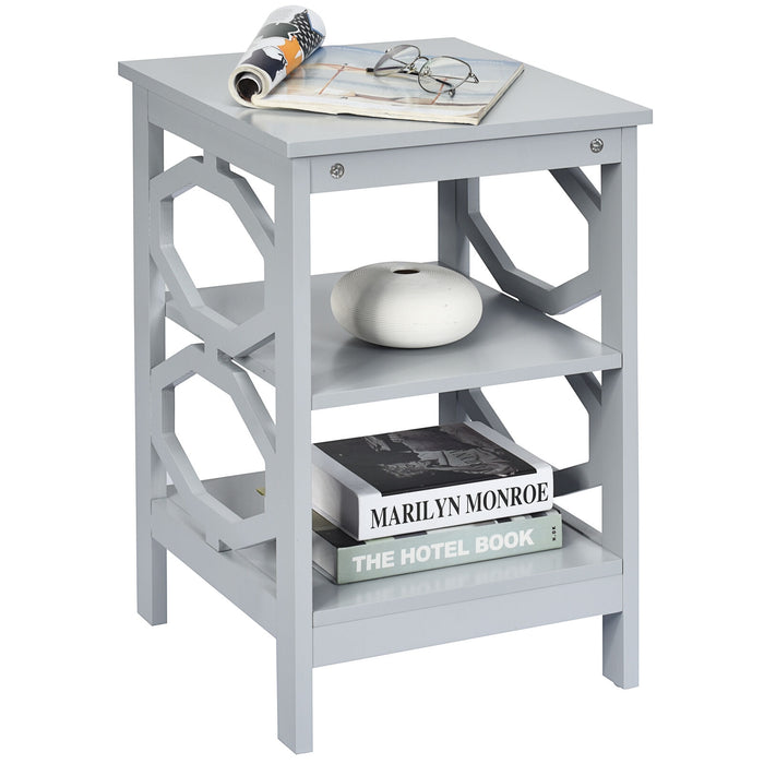 3 Tiers Nightstand Sofa Side End Accent Table-Gray