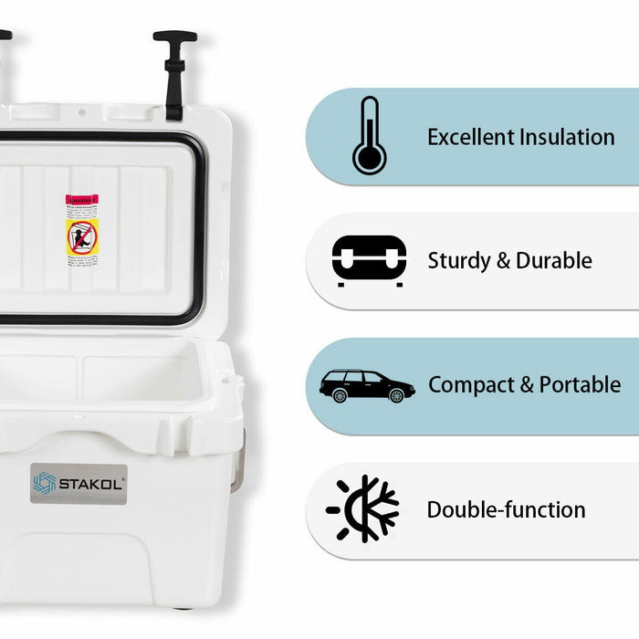 16 Quart 24-Can Capacity Portable Insulated Ice Cooler with 2 Cup Holders-White