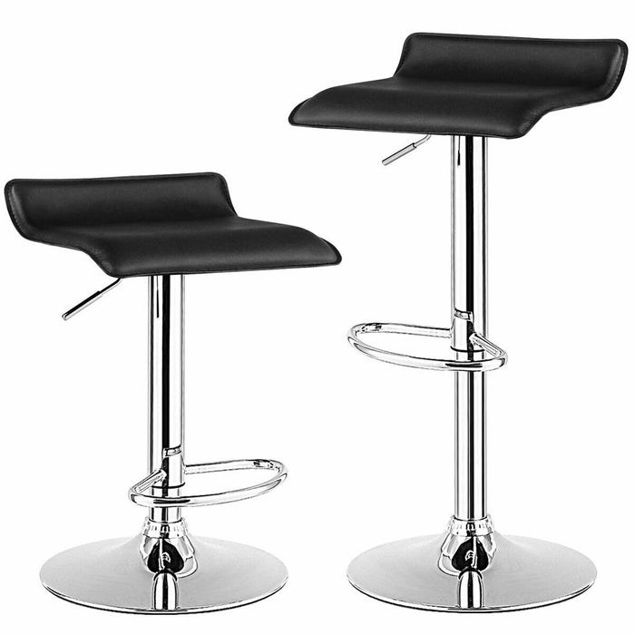 Set of 2 Adjustable PU Leather Backless Bar Stools-Black