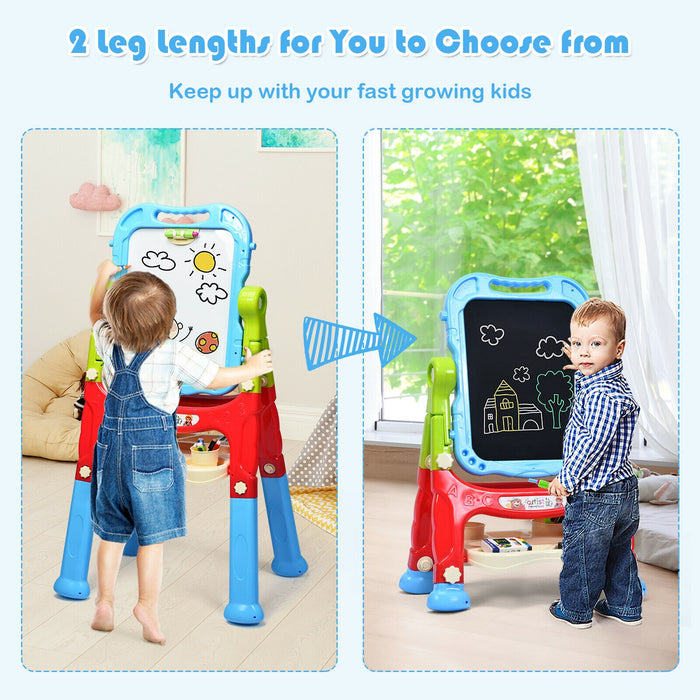 Height Adjustable Kids Art Easel Magnetic Double Sided Board-Blue