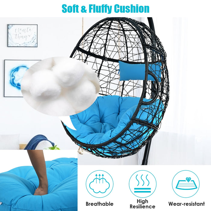 Hanging Cushioned Hammock Chair with Stand-Blue