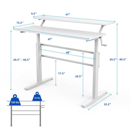 Standing Desk Crank Adjustable Sit to Stand Workstation -White