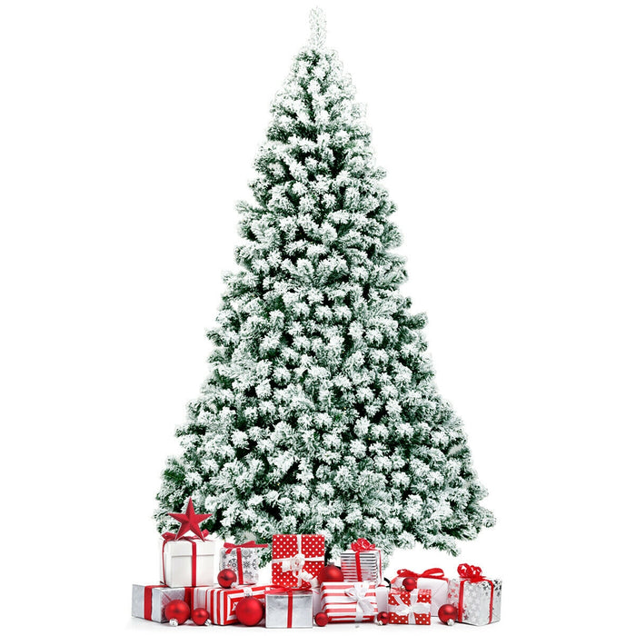 7.5 Feet Pre-Lit Premium Snow Flocked Hinged Artificial Christmas Tree with 550 Lights