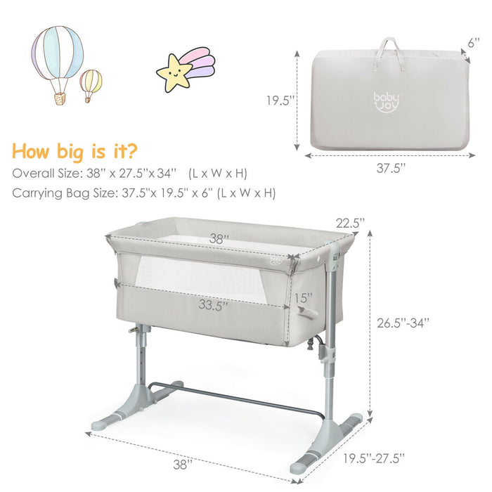 Travel Portable Baby Bed Side Sleeper  Bassinet Crib with Carrying Bag-Beige