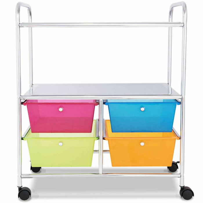 Mobile 4 Drawers Shelves Rolling Storage Cart Rack-Transparent Multicolor