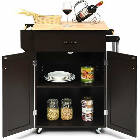 Utility Rolling Storage Cabinet Kitchen Island Cart with Spice Rack-Brown