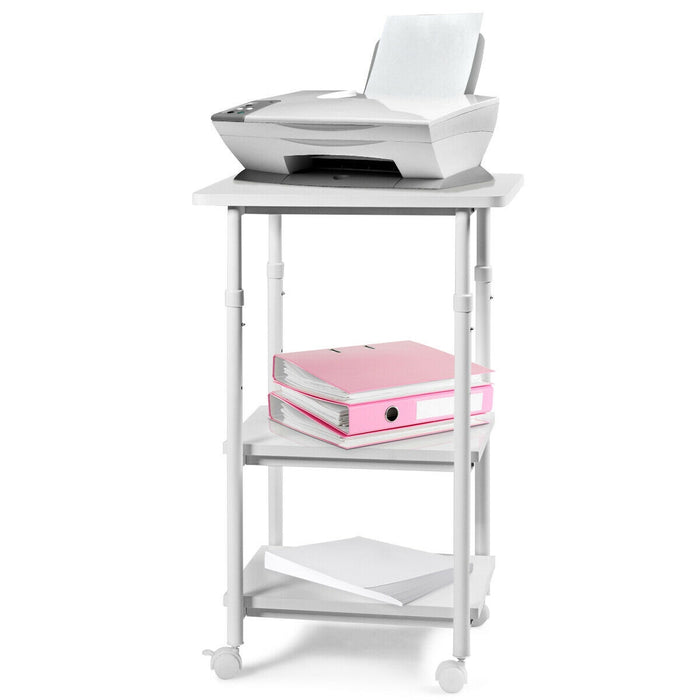 3-tier Adjustable Printer Stand with 360Â° Swivel Casters-White