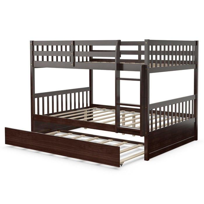 Full over Full Bunk Bed Platform Wood Bed with Ladder-Brown