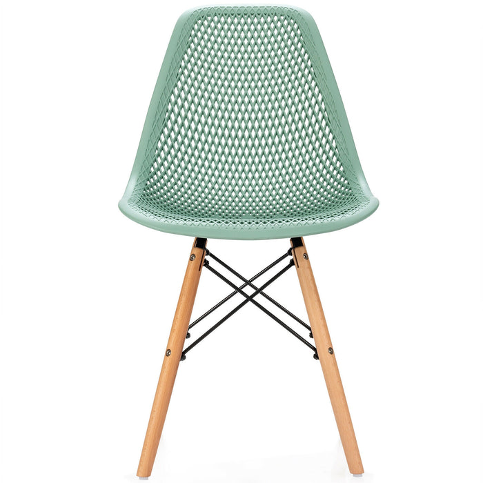 4 Pieces Modern Plastic Hollow Chair Set with Wood Leg-Green