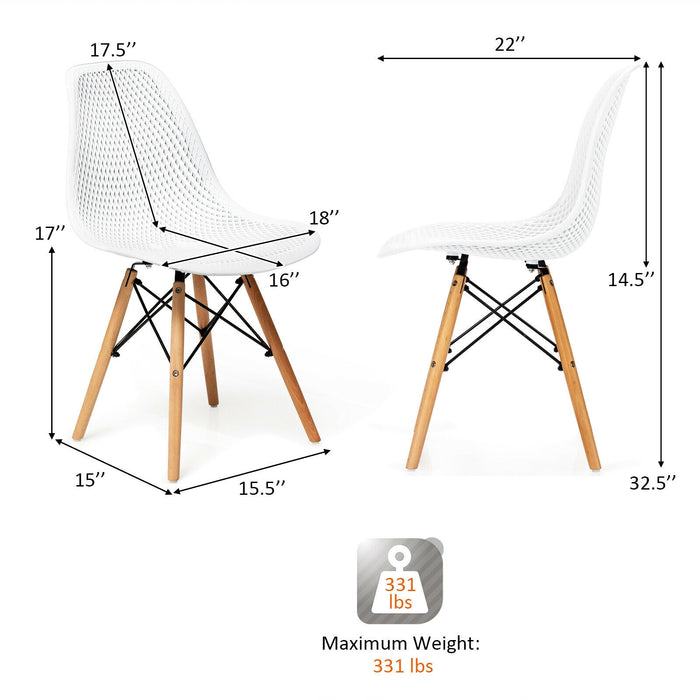 2 Pcs Modern Plastic Hollow Chair Set with Wood Leg-White