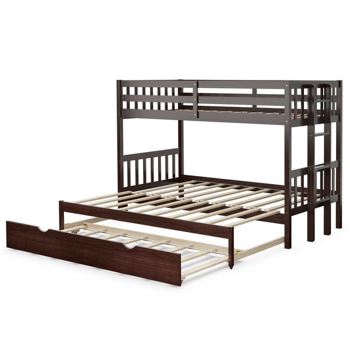 Twin Pull-Out Bunk Bed with Trundle Wooden Ladder-Espresso