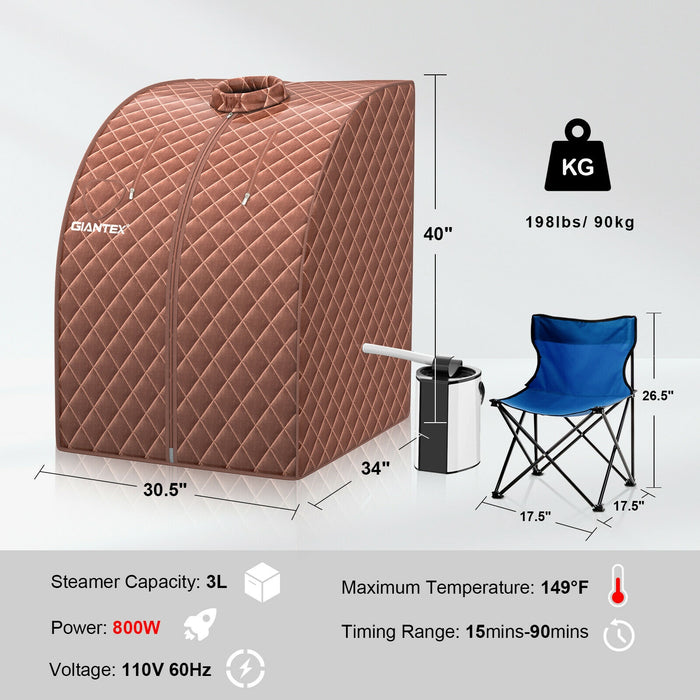 Portable Personal Steam Sauna Spa with 3L Blast-proof Steamer Chair-Coffee