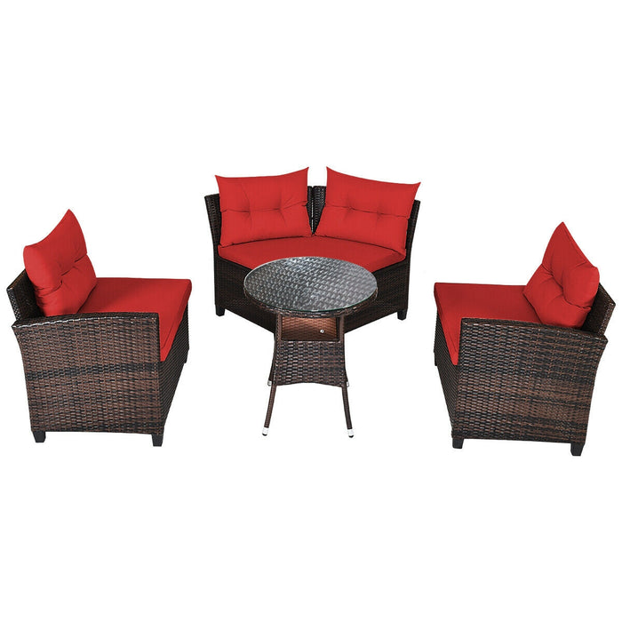 4 Pieces Outdoor Cushioned Rattan Furniture Set-Red