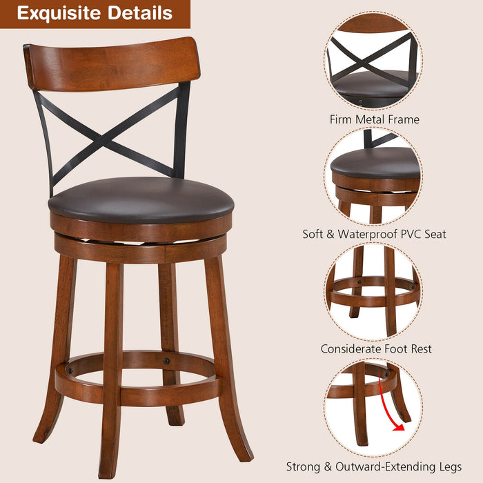 Set of 2 Bar Stools 360-Degree Swivel Dining Bar Chairs with Rubber Wood Legs-25 inch