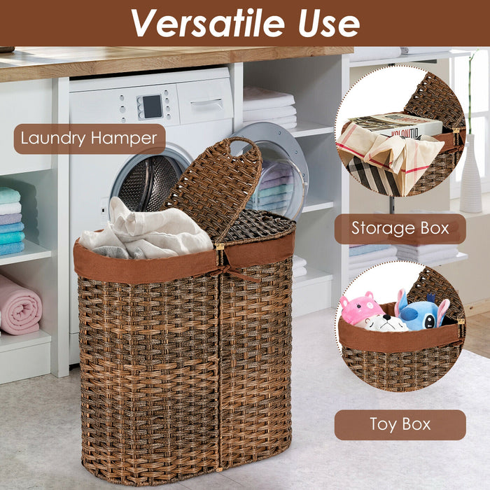 Handwoven Laundry Hamper Basket with 2 Removable Liner Bags-Brown