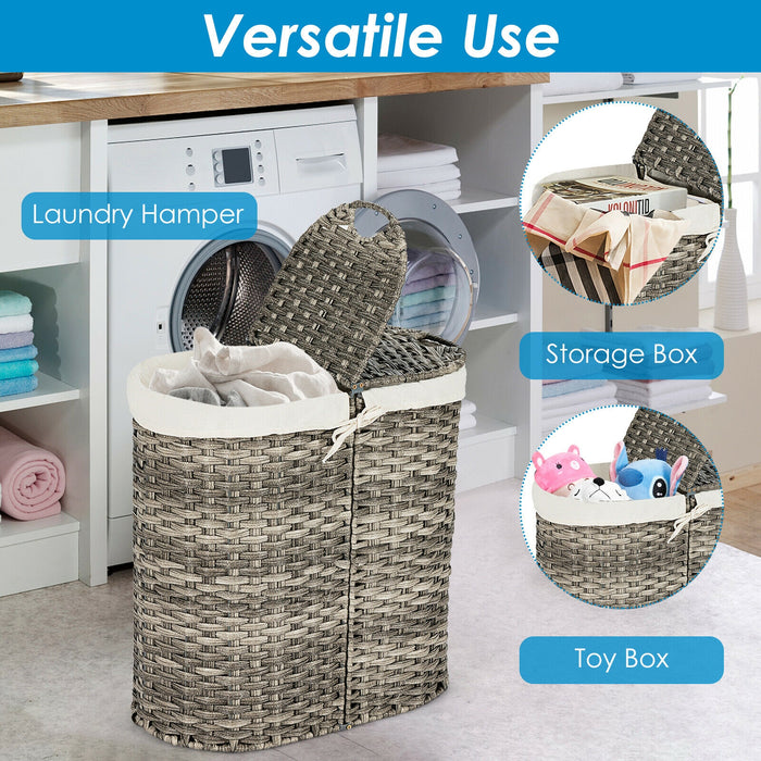 Handwoven Laundry Hamper Basket with 2 Removable Liner Bags-Gray