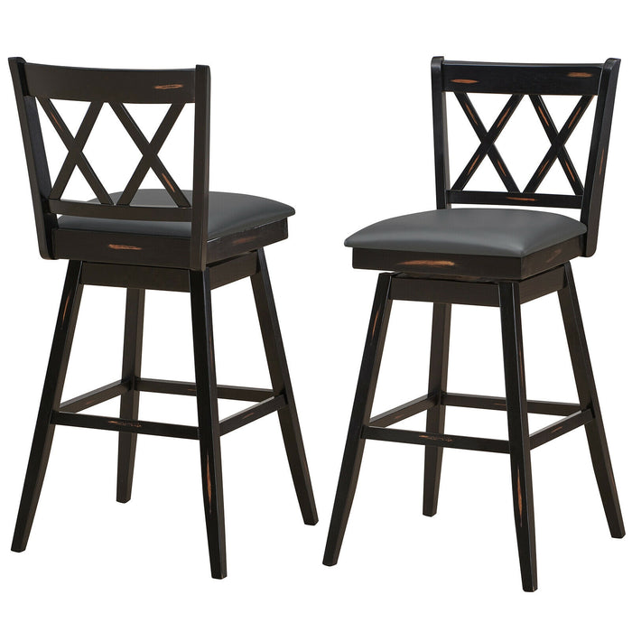 2 Pieces 29 Inches Swivel Counter Height Barstool Set with Rubber Wood Legs-Black