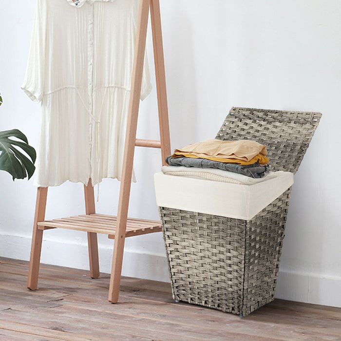 Foldable Handwoven Laundry Hamper with Removable Liner-Gray