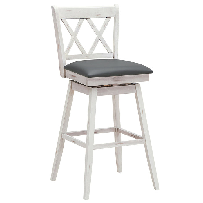 2 Pieces 29 Inches Swivel Counter Height Barstool Set with Rubber Wood Legs-White