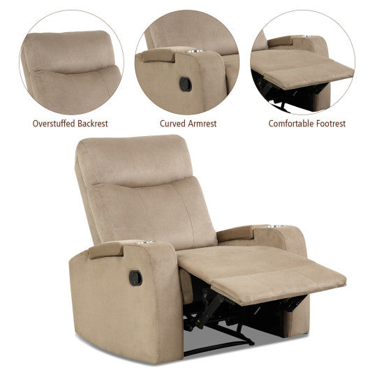 Recliner Chair Single Sofa Lounger with Arm Storage and Cup Holder for Living Room-Brown