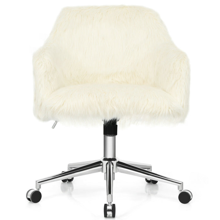 Modern Fluffy Faux Fur Vanity Office Chair for Teens Girls-Beige